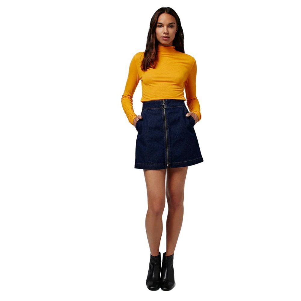 Topshop Denim Zip A-Line Skirt